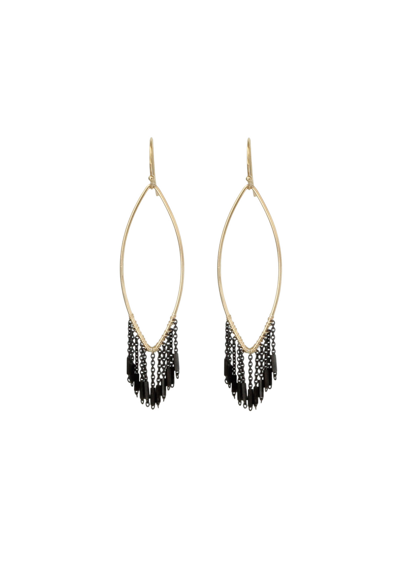 Marquise Link Earrings with Chain Fringe Large