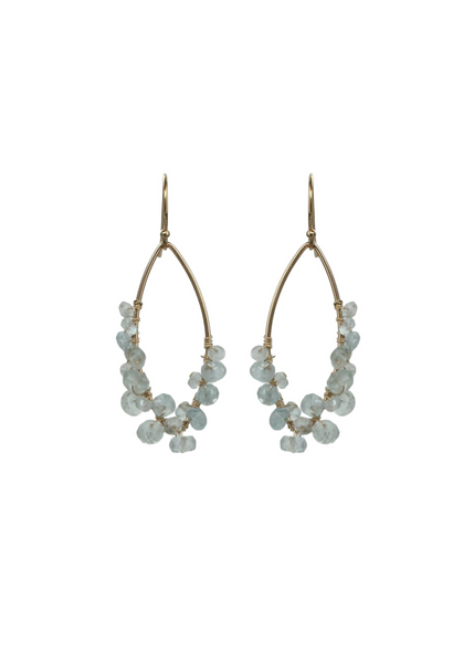 Marquise Link Hoop Gemstone Cluster Earrings in Aquamarine Small