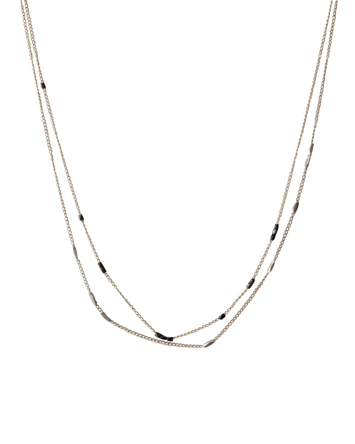 Double Strand Beaded Chain Necklace in Yellow Gold