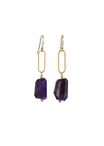 Gold Box Link Drop Earrings with Amethyst