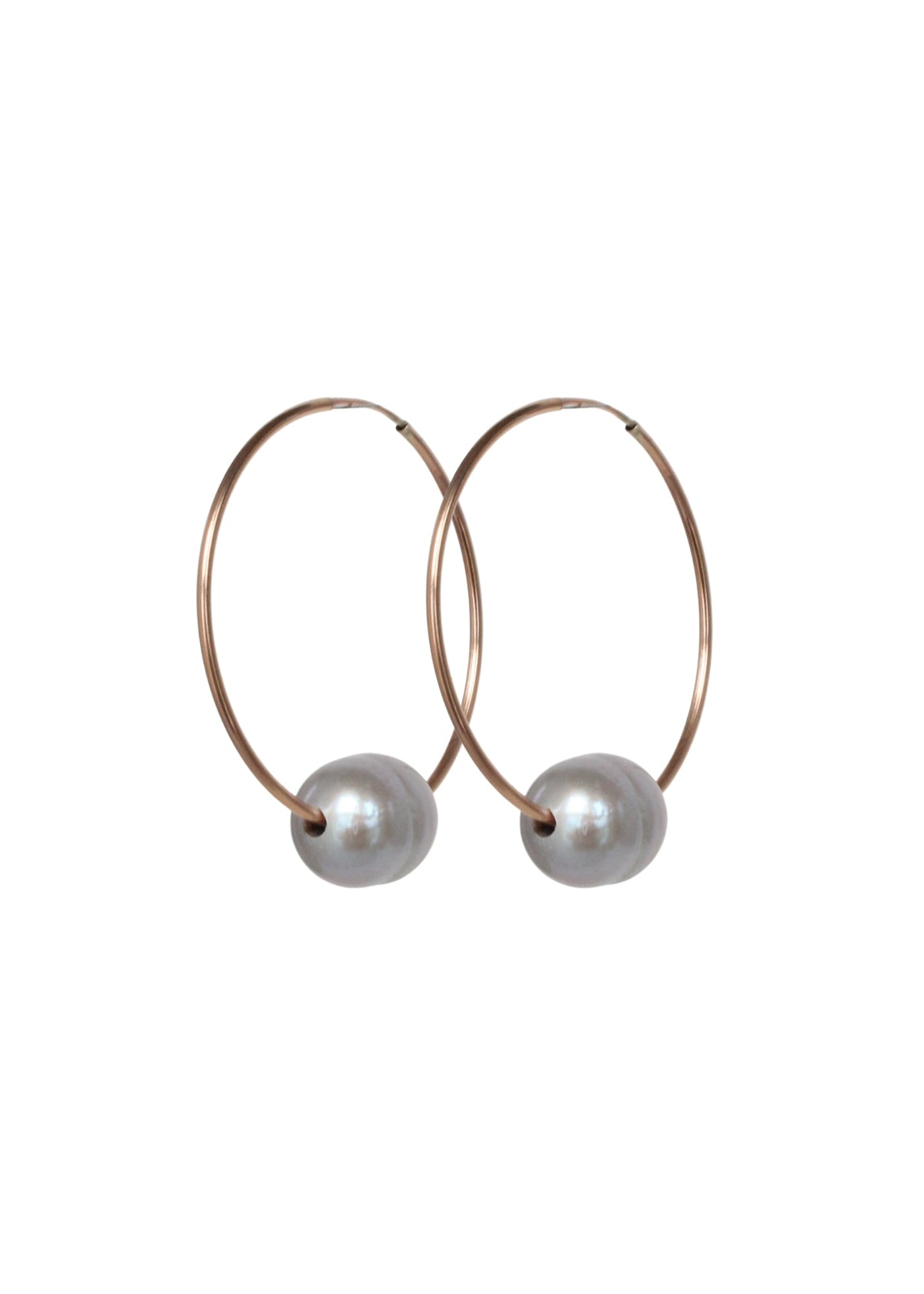 Gold Hoop Earrings with Grey Pearls