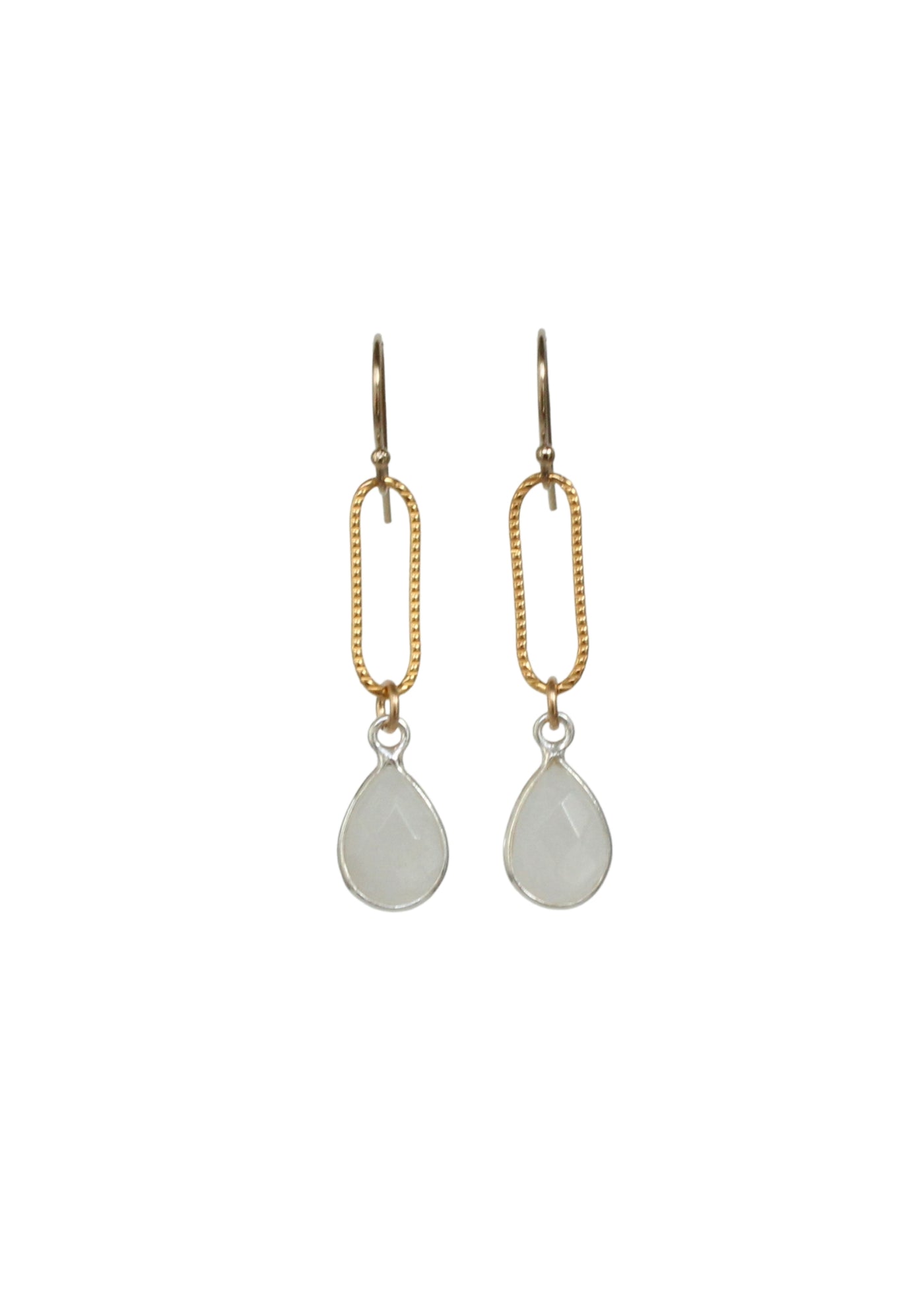 Gold Box Link Drop Earrings with Moonstone