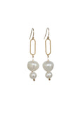 Gold Box Link Drop Earrings with Pearls