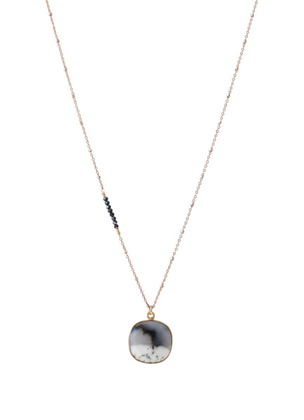 Dendritic Agate Pendant Drop on Rose Gold Sparkle Chain