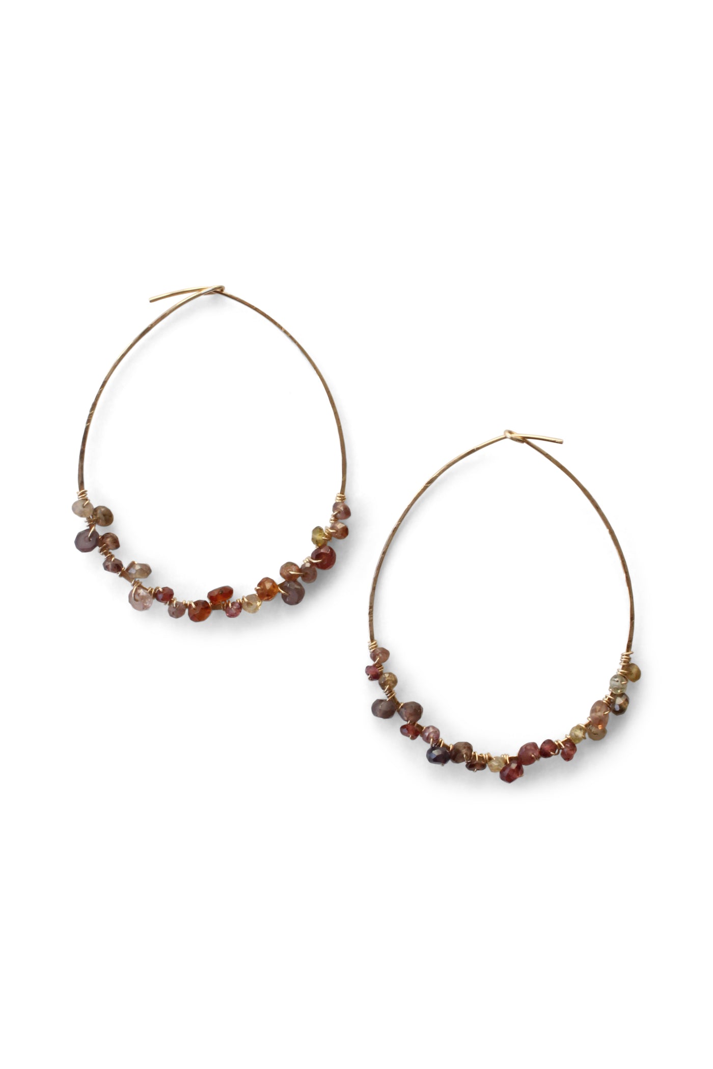 Garnet | Multi Color | Earth Tones | Hoop Earrings | Red | Handmade | Wire Wrapped | Rebecca Scott Jewelry | Bridal Jewelry | Earrings | Gold Hoop Earrings | Modern Bohemian | Evening Jewelry 
