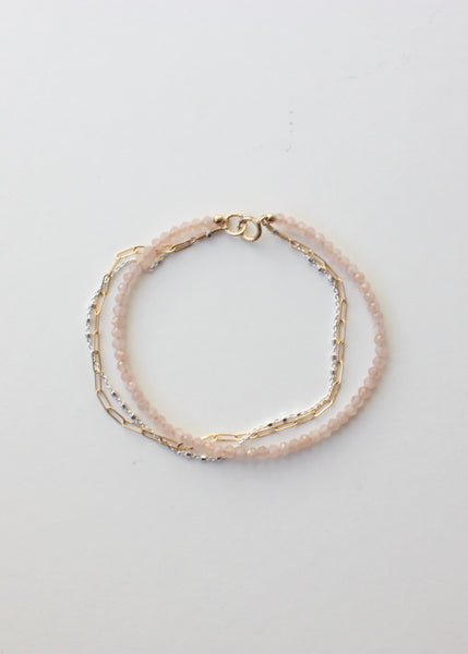 Triple Strand Gemstone Bracelet in Peachy Pink Moonstone