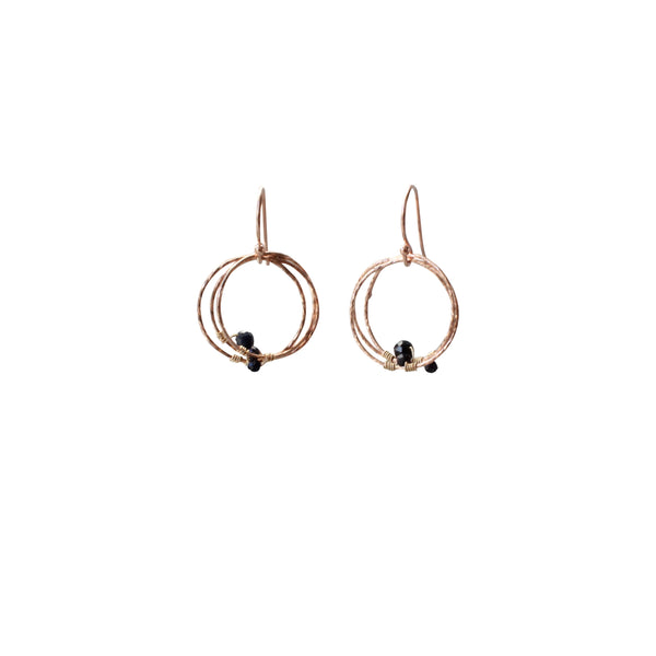 Triple Ring Hammered Earrings with Wire Wrapped Sapphire