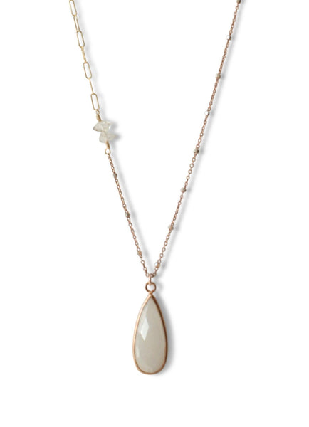 Delicate Pendant Drop Necklace  in White Moonstone