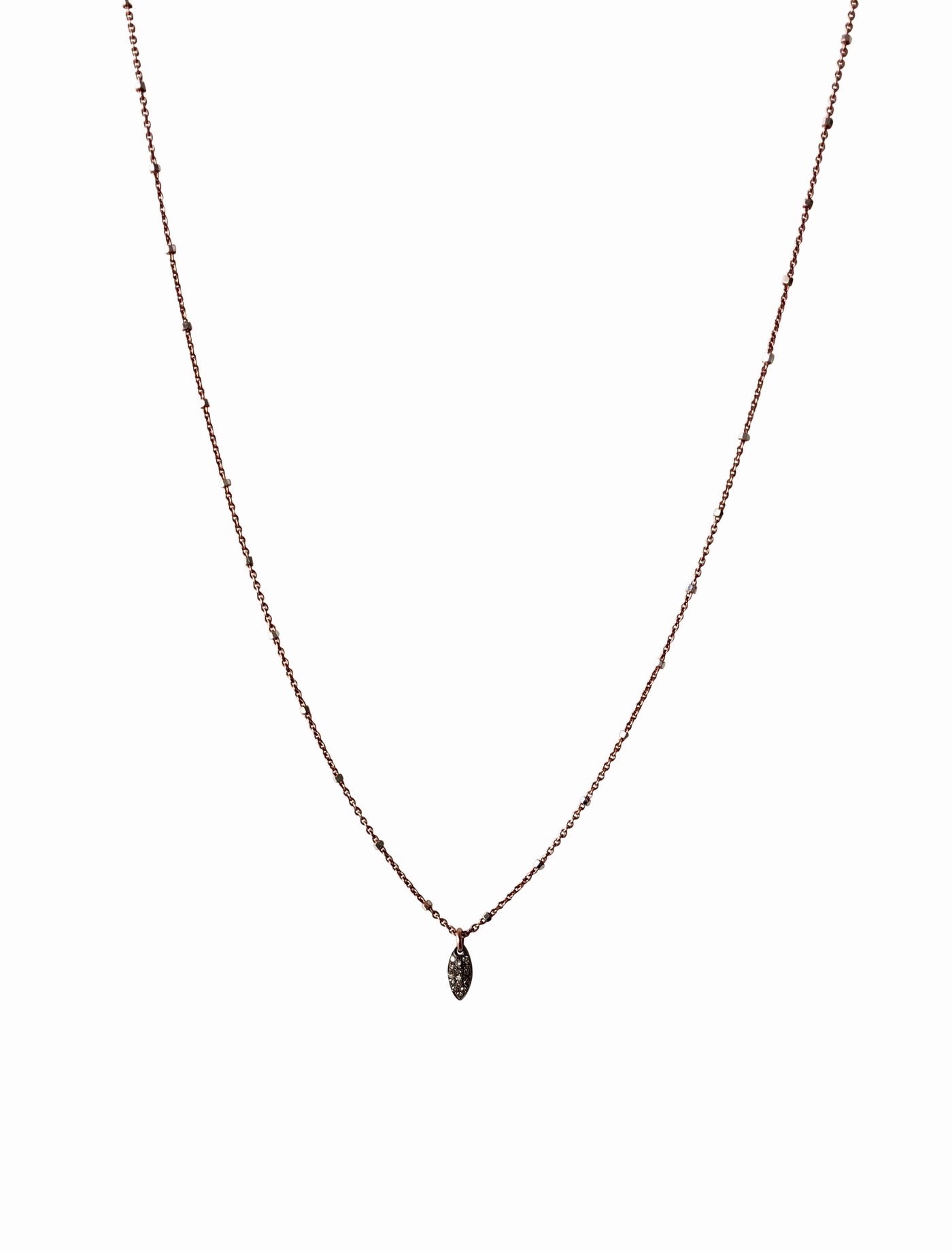 Pave Diamond Marquise Drop Charm Necklace | Rebecca Scott Jewelry | mixed metal jewelry | dainty necklace | made in usa | rose gold | feminine style
