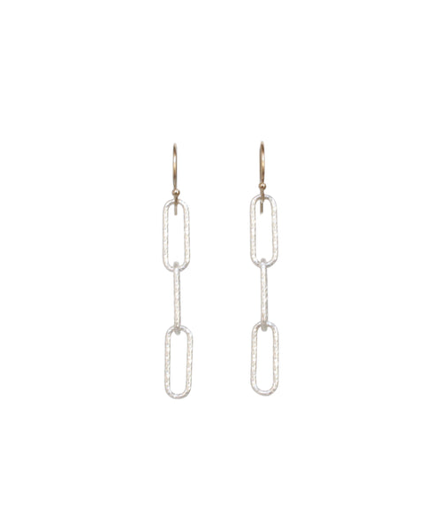 Sparkle Box Link Triple Drop Earrings in Silver