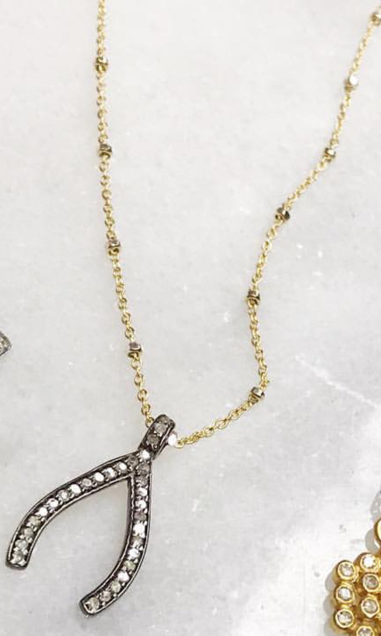 Pave Diamond Wishbone Charm Necklace