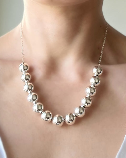 Bold Silver Bead Necklace